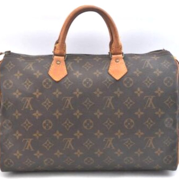 Vintage Louis Vuitton Speedy 35 Monogram Satchel Shoulder Bag Leather Gold - Picture 3 of 15